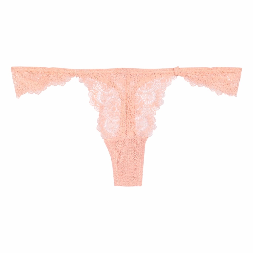 NWT Sam Edelman Peach Pink Coral Sheer Lace Flirty Thong Panty New With Tags L